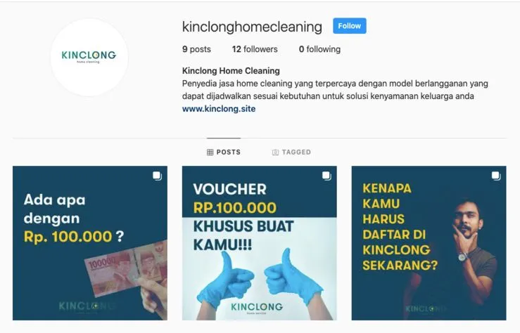 Instagram Kinclong Home Cleaning - Tugas Kelompok Humaira