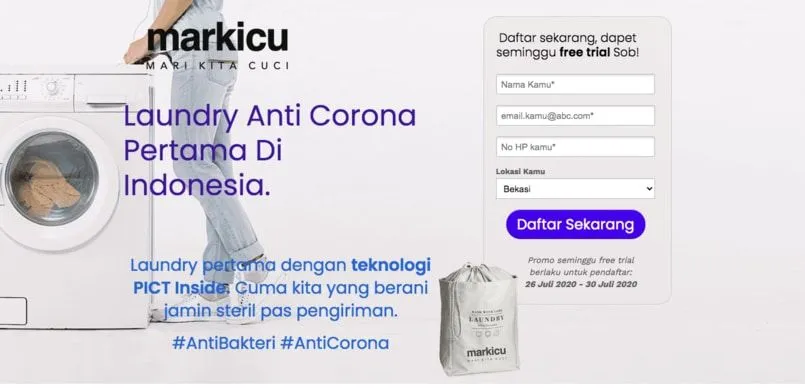 Landing page Markicu, online laundry kelompok Eci