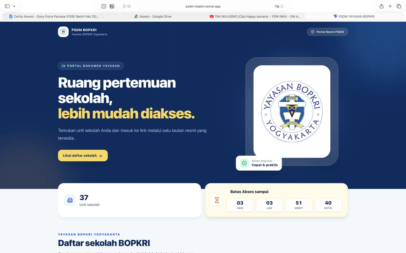 Portal dokumen dan data pegawai Yayasan BOPKRI buatan Dony