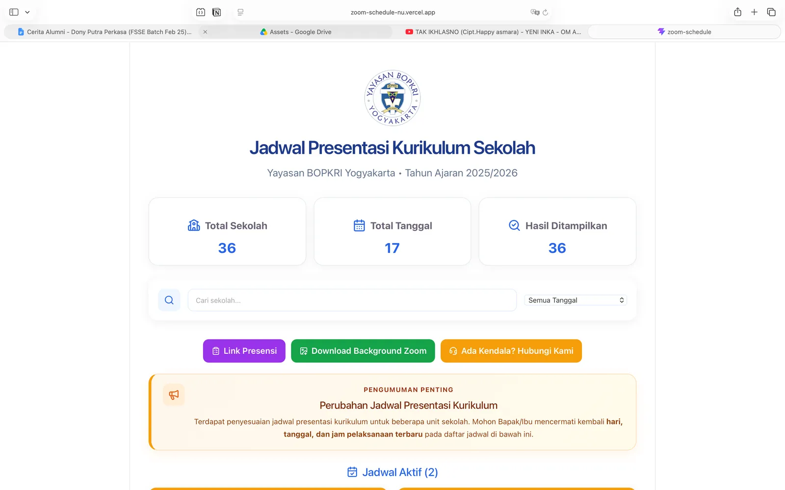 Aplikasi jadwal presentasi kurikulum sekolah buatan Dony