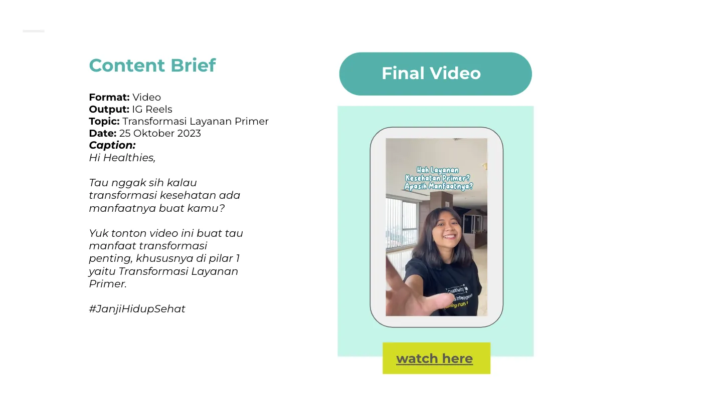 Content Brief dan Hasil Video Pendek untuk akun @kemenkes_ri dari Tim 1