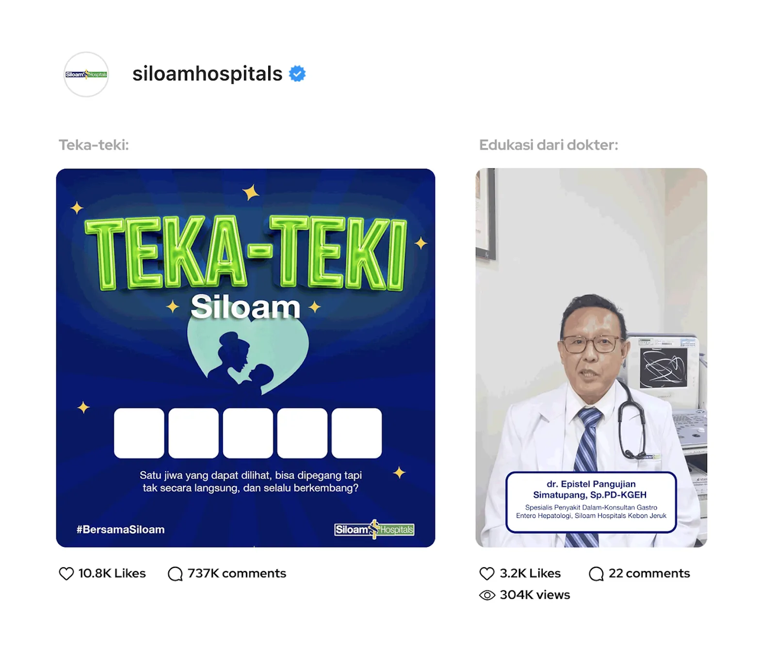 Konten sosial media Siloam Hospitals