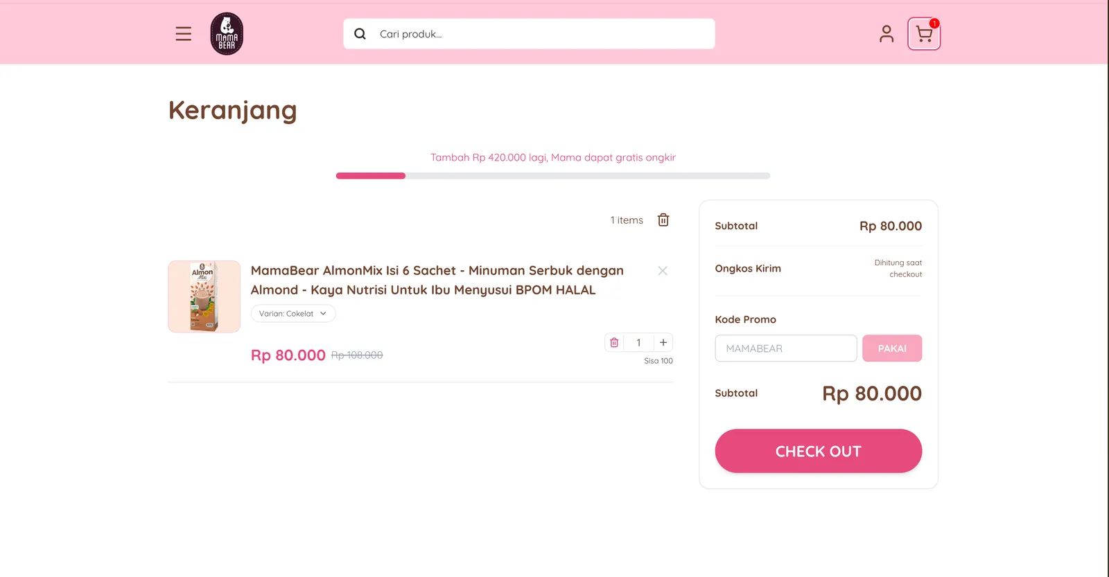Product page and cart / checkout screenshots