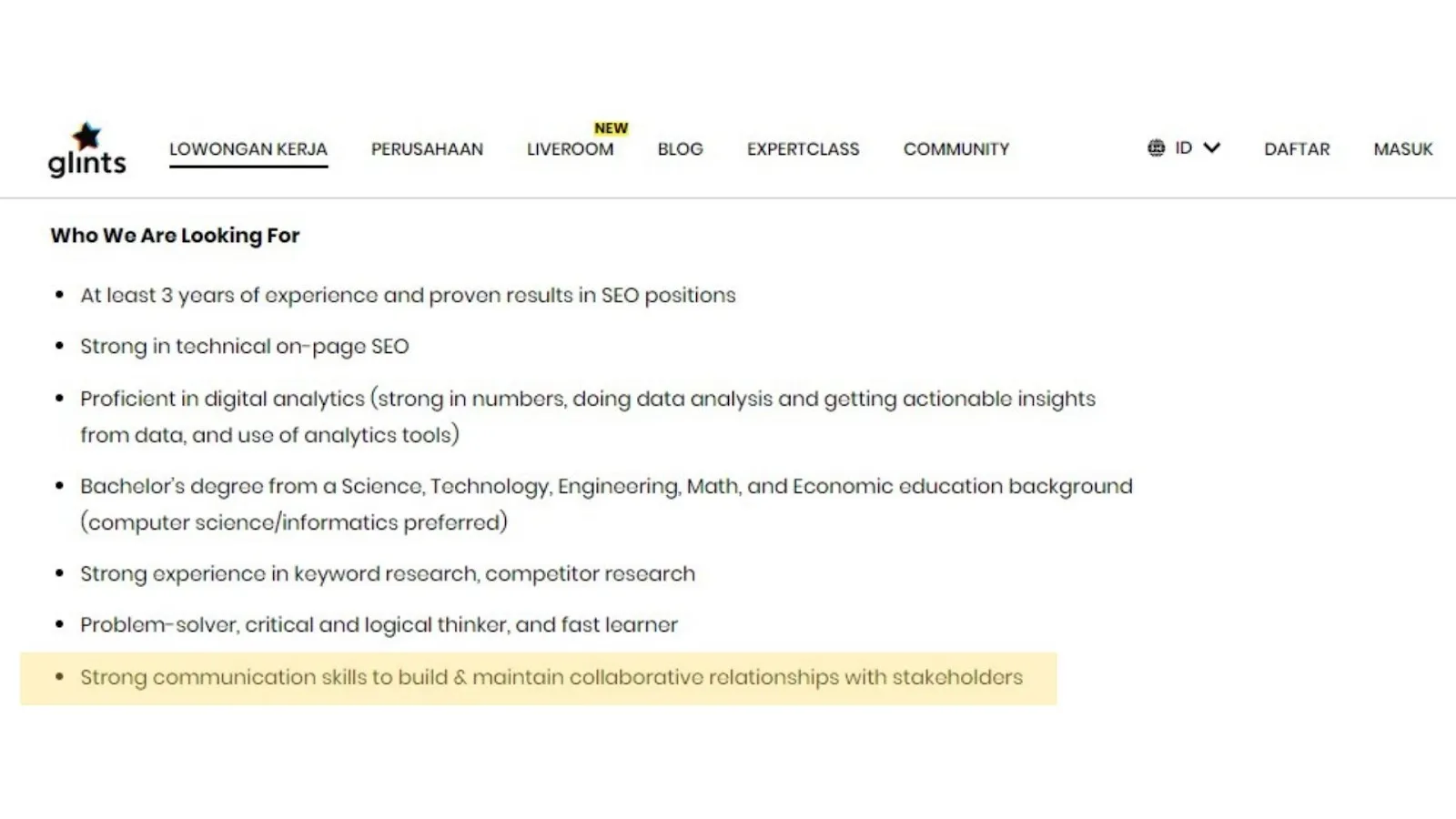 Skill komunikasi - job opening Glints