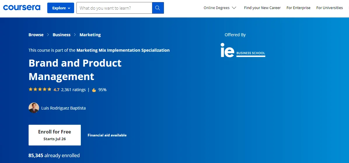 Brand and Product Management Certification oleh Coursera