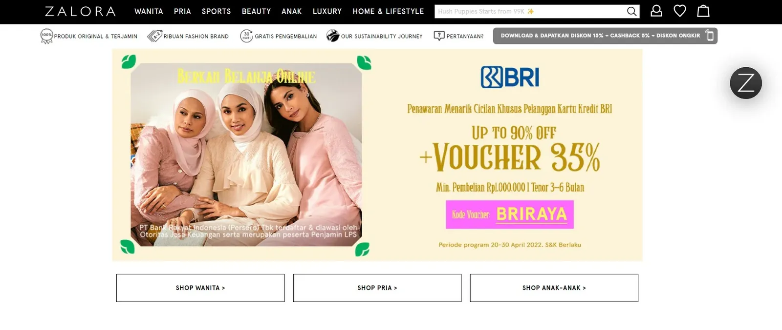 Landing page Zalora X BRI