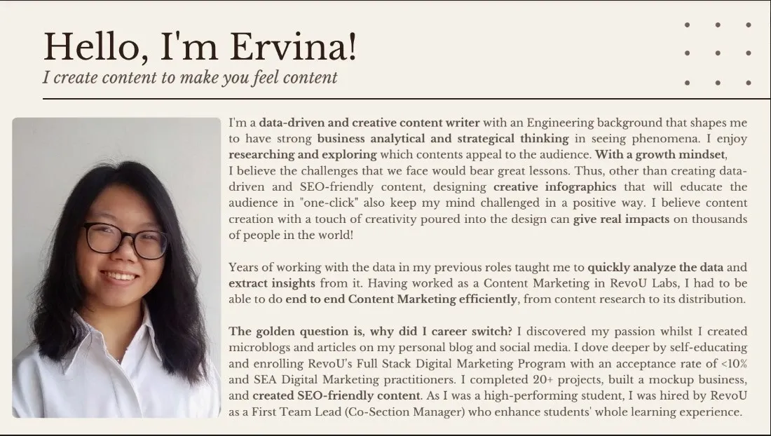 Contoh informasi personal portofolio, contoh portofolio content writer, contoh content writer, contoh portofolio penulis, contoh content writing