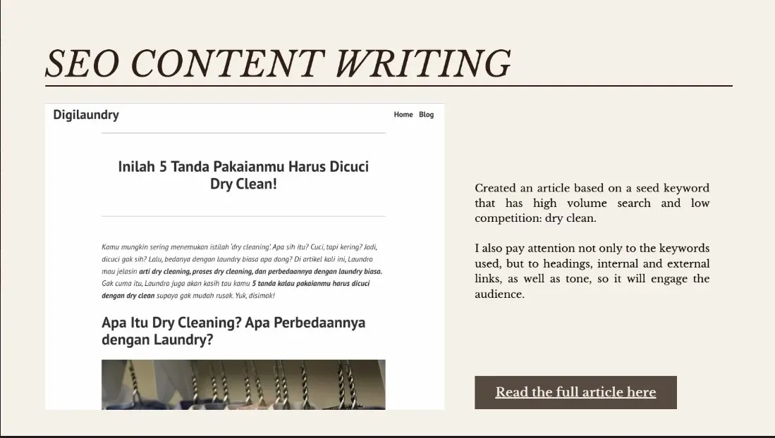 Contoh pembagian jenis karya portofolio, contoh portofolio content writer, contoh content writer, contoh portofolio penulis, contoh content writing