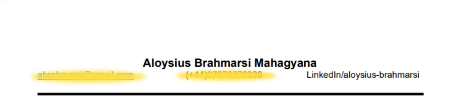 Contoh informasi kontak CV product manager