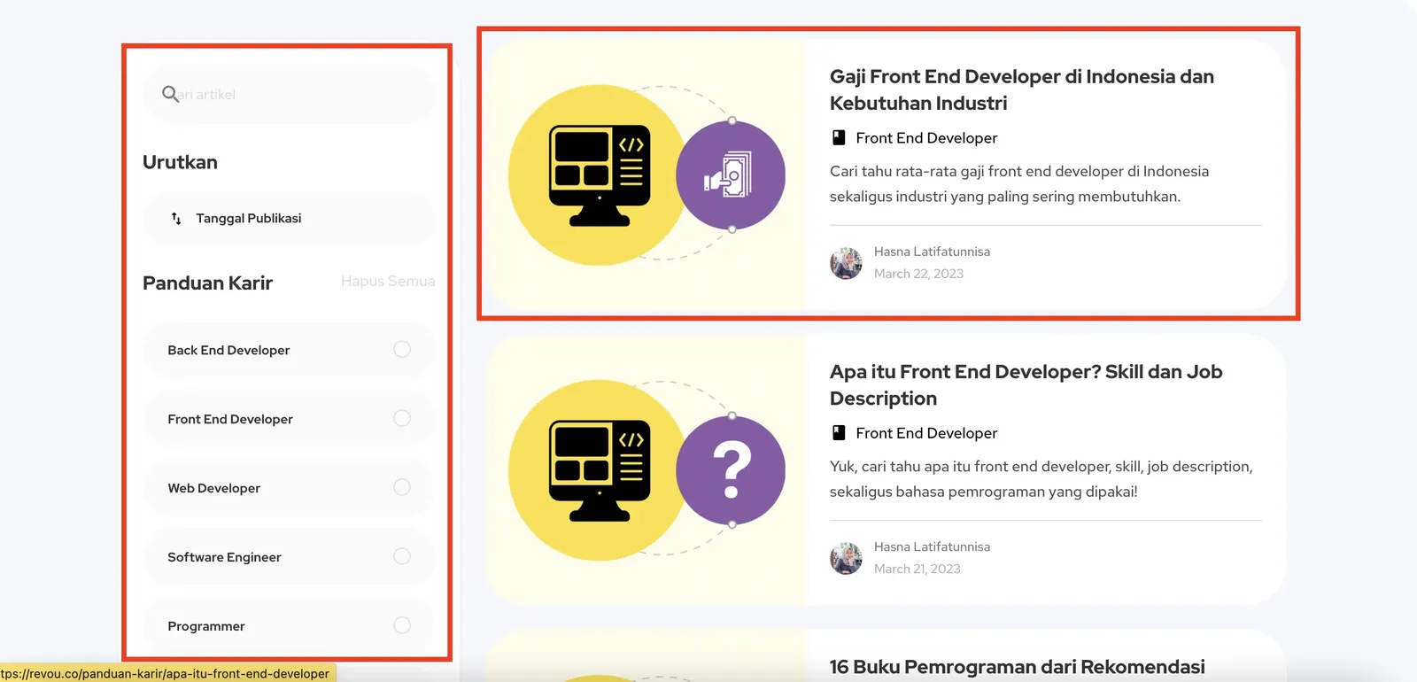 Contoh pekerjaan front end developer