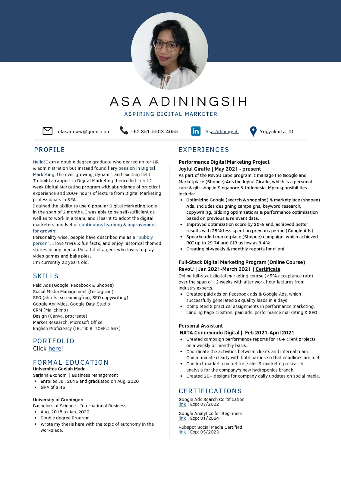 Contoh CV Digital Marketing