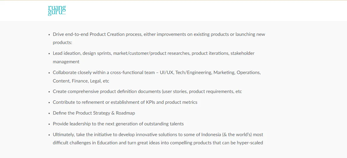 Job description Product Manager ruangguru