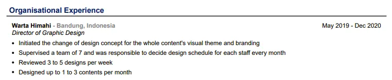 Pengalaman organisasi atau volunteer dalam membuat CV digital marketing