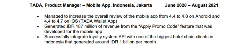 Contoh penulisan data dalam CV product manager