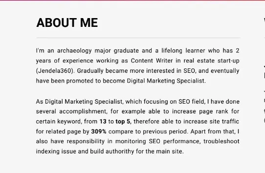 Bagian Summary Contoh CV SEO Specialist