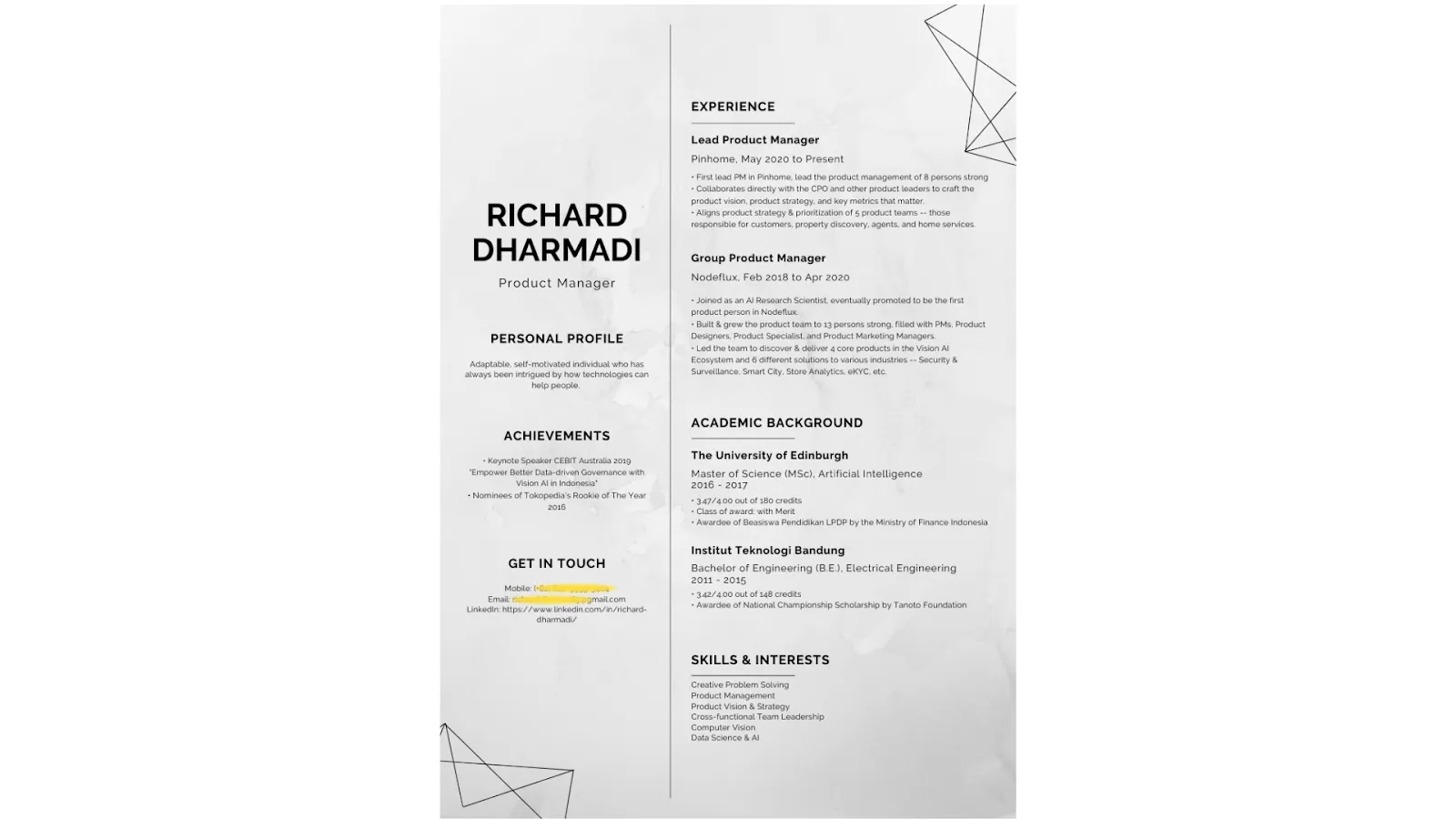 Contoh CV product manager - Richard