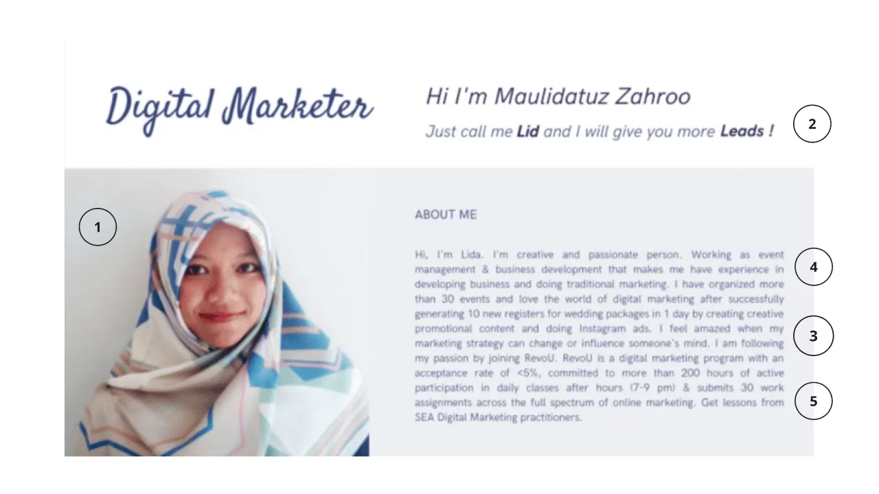 Contoh portofolio digital marketing alumni RevoU