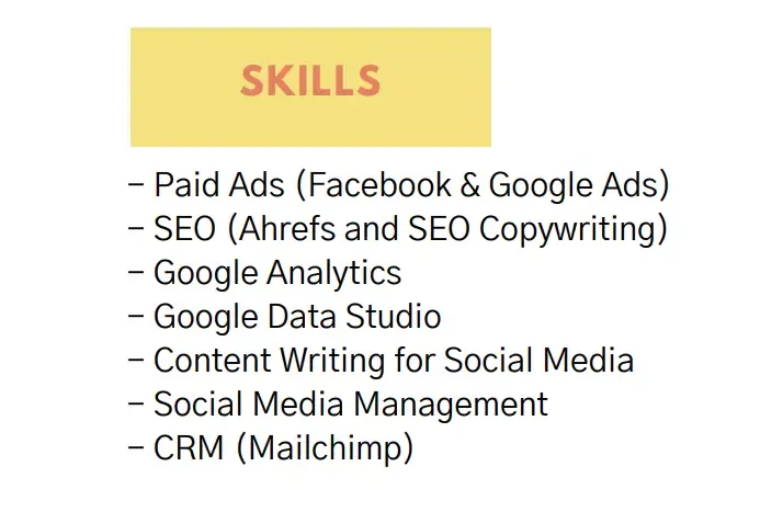 Contoh CV content writer - skills