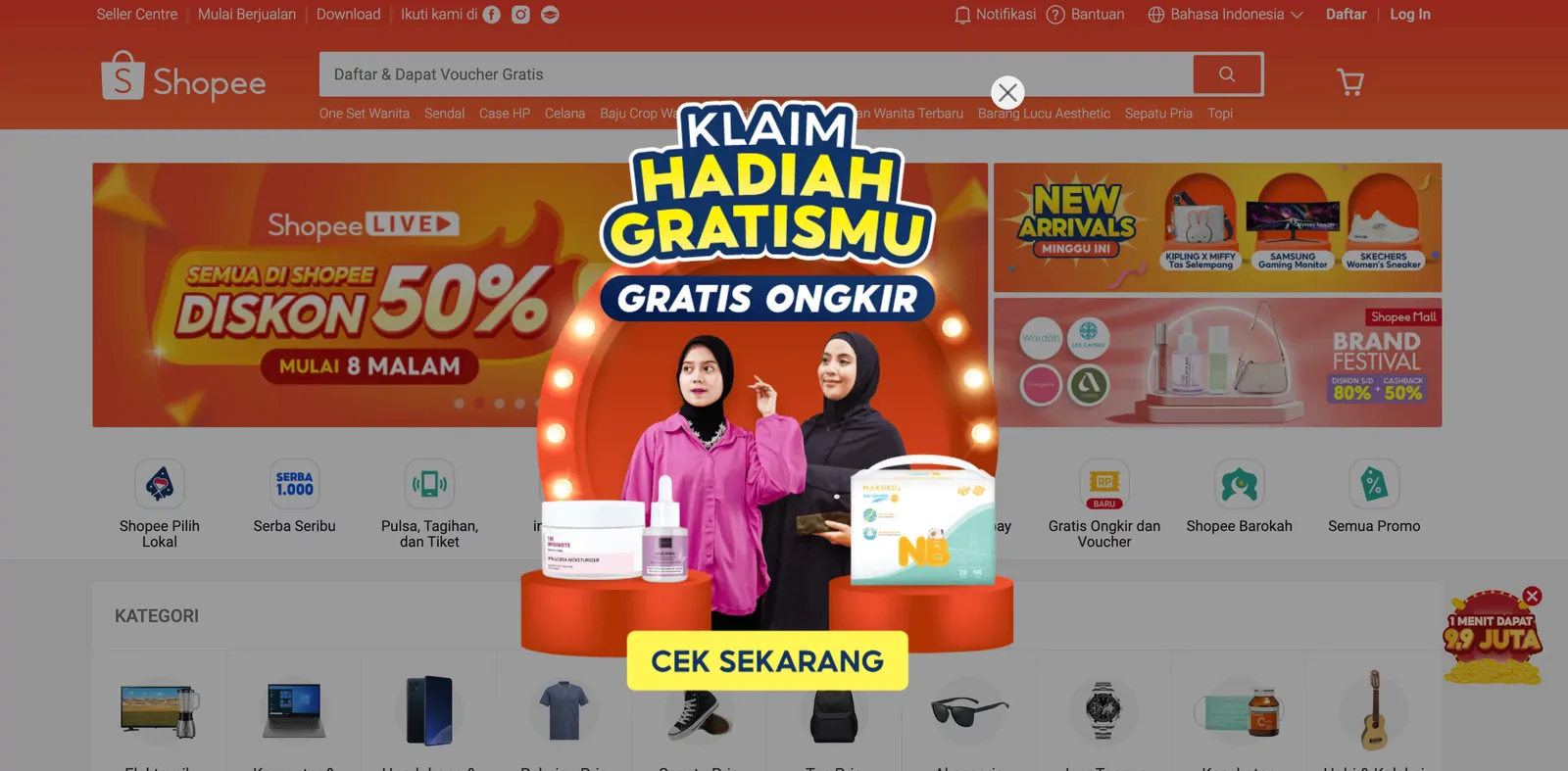 contoh pesan pop up