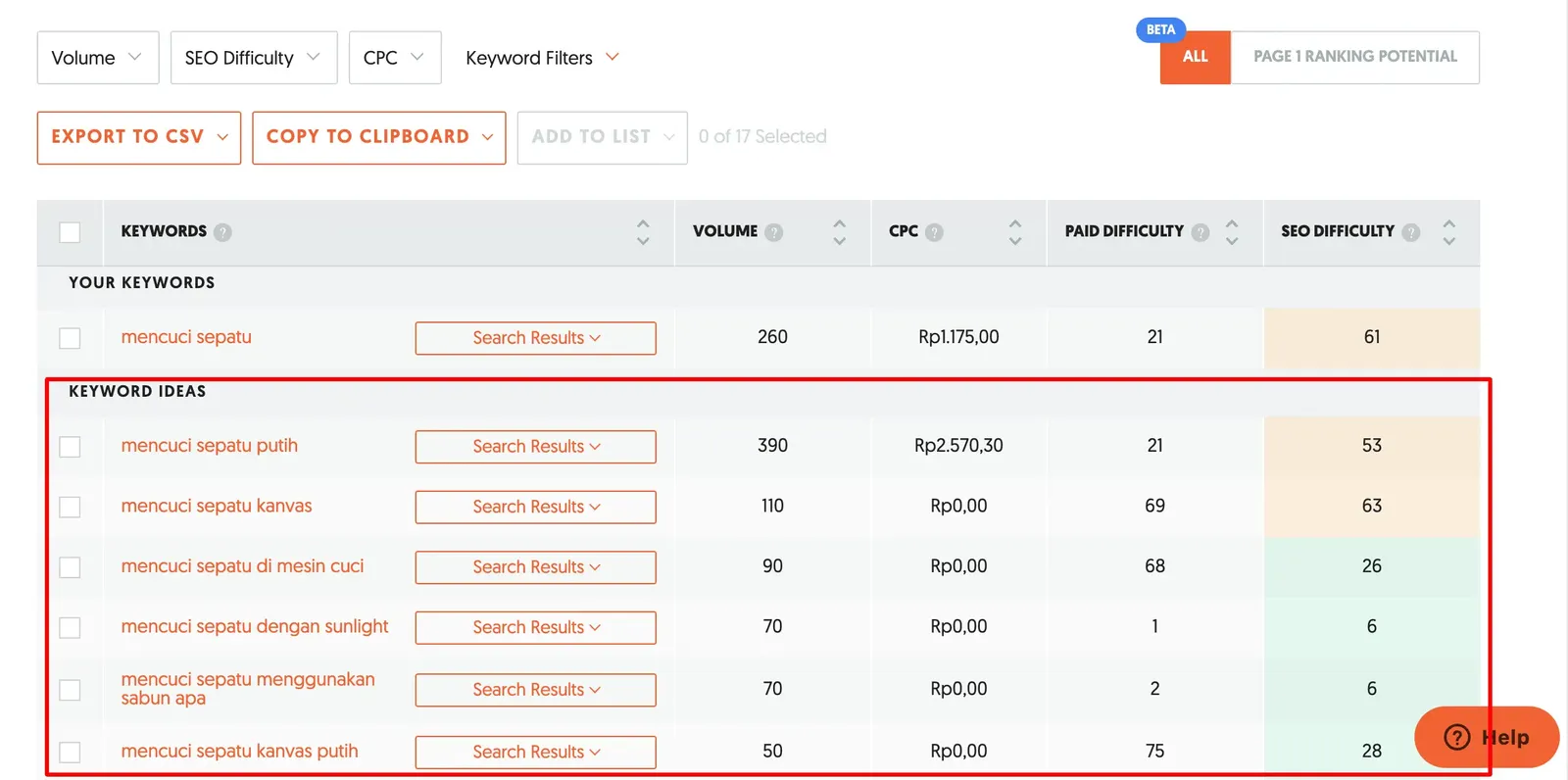 Contoh penggunaan Ubersuggest
