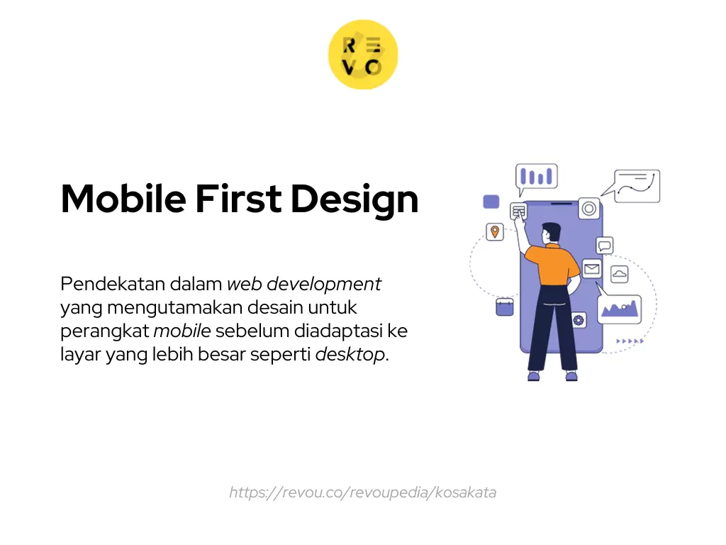 Mobile-first design adalah pendekatan dalam web development yang mengutamakan desain untuk perangkat mobile sebelum diadaptasi ke layar yang lebih besar seperti desktop.