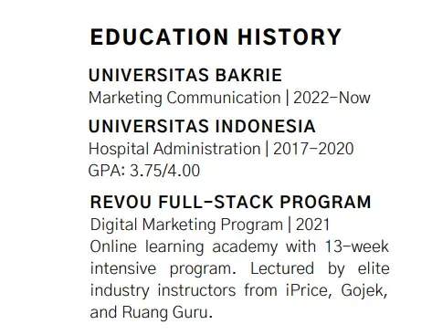 Contoh CV content writer - latar belakang pendidikan