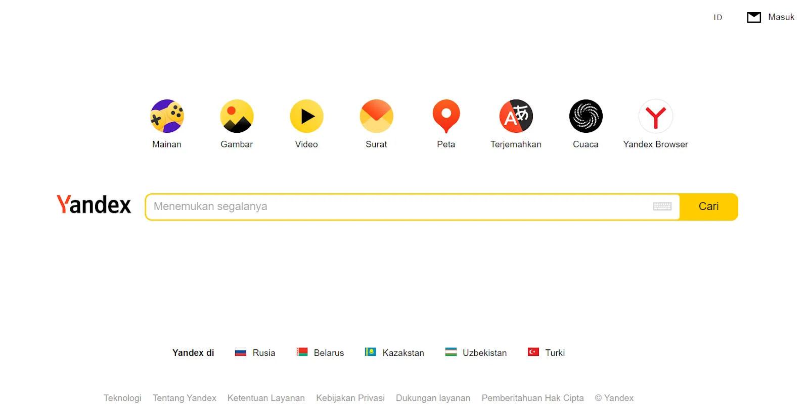 Tampilan Yandex