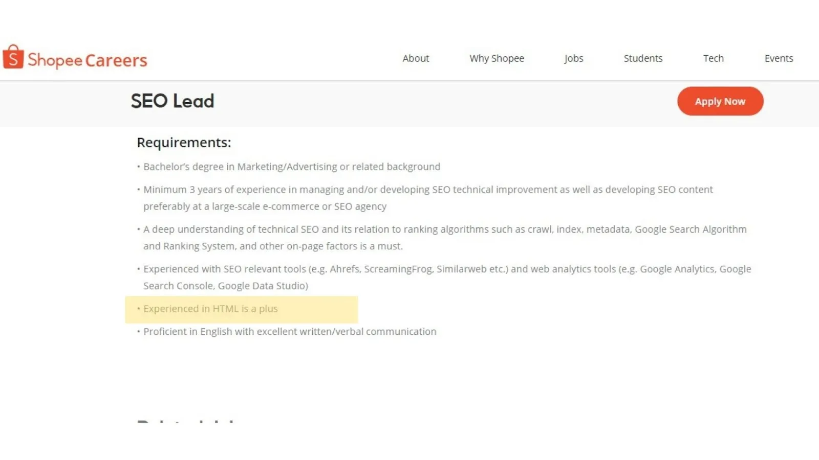 Skill basic coding - job opening Shopee
