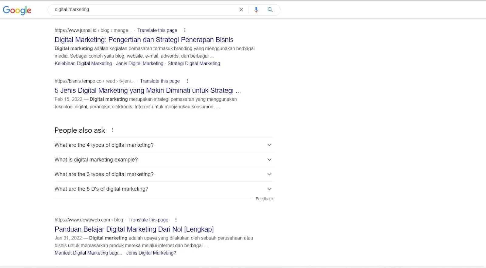 Contoh website yang ada di halaman pertama Google