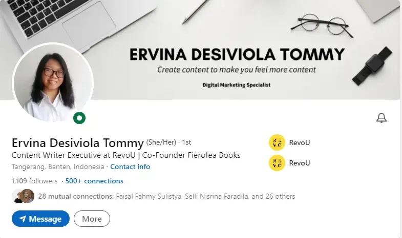 Contoh content writer alumni RevoU - Ervina, jenis-jenis content writing, apa itu content writer