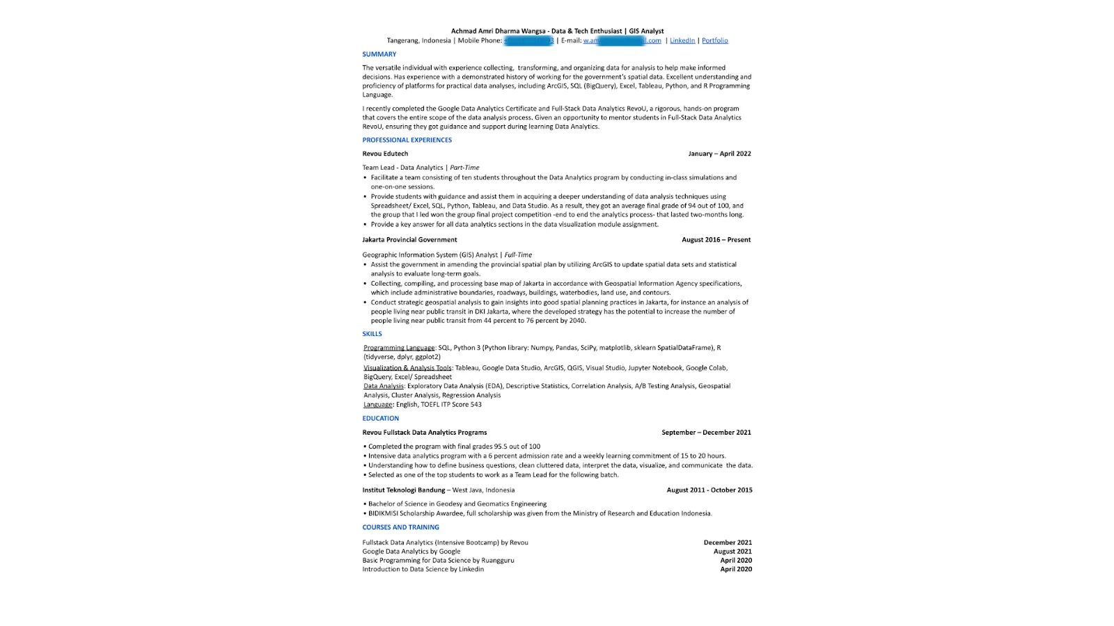 Contoh CV data analyst Achmad Amri Dharma Wangsa