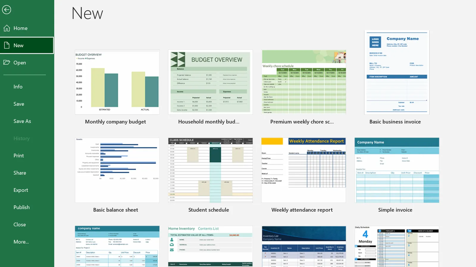 Template di Microsoft Excel