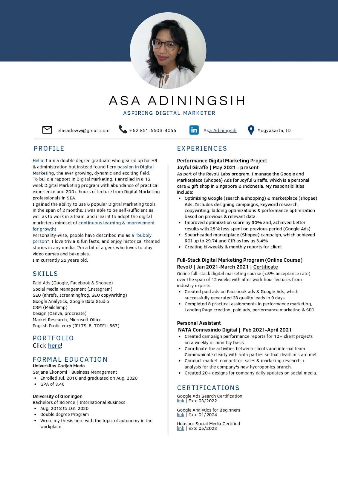 Contoh CV digital marketing