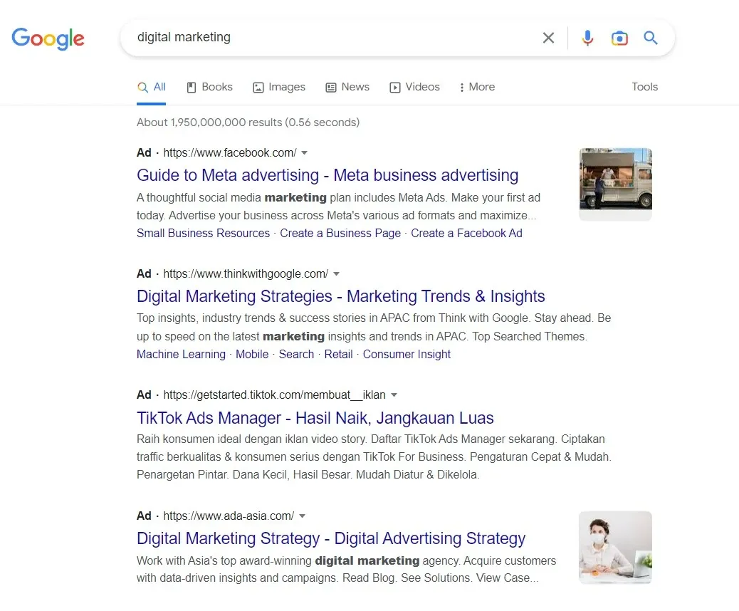 Contoh search ad campaign