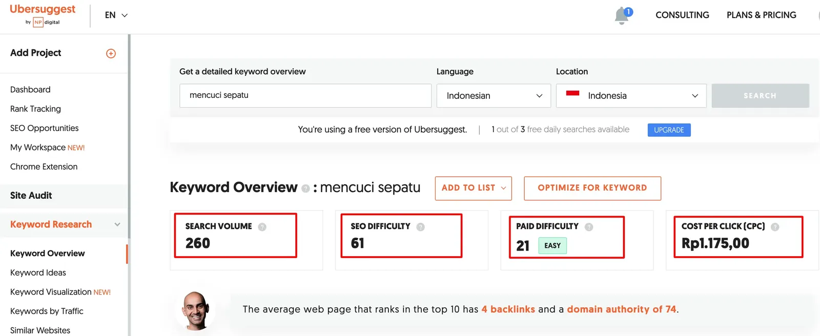 Contoh penggunaan Ubersuggest