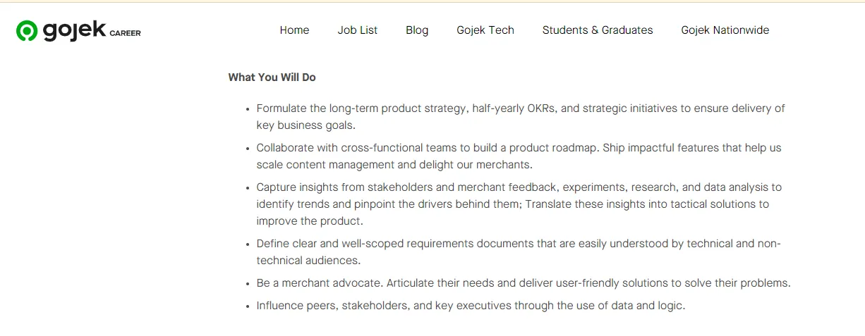 Job description product Manager Gojek