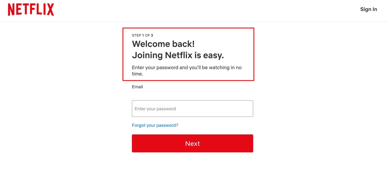 Contoh ux writing: form login Netflix