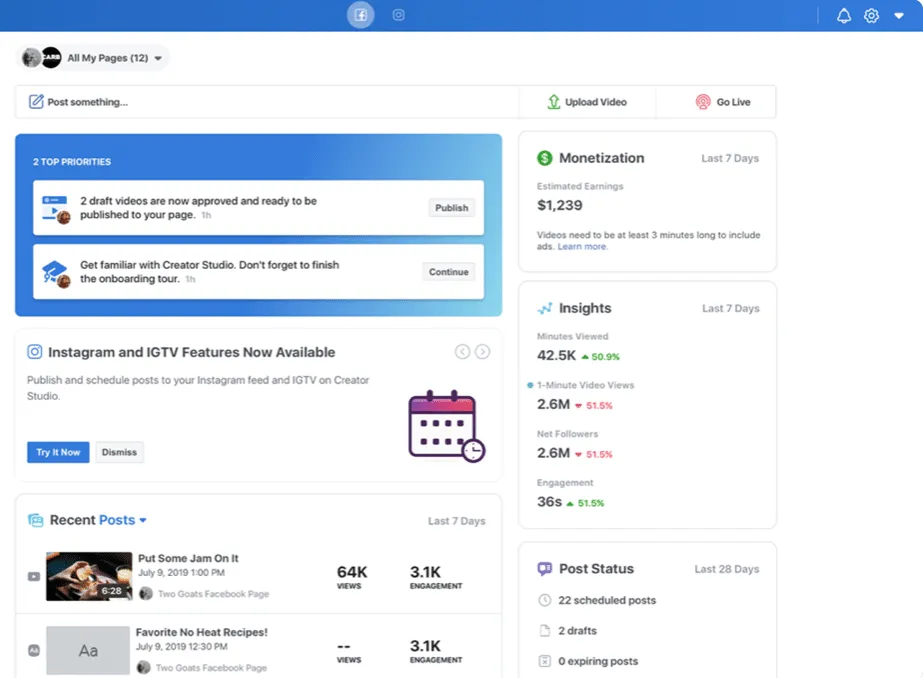 Creator Studio tool/sumber: Hootsuite Blog