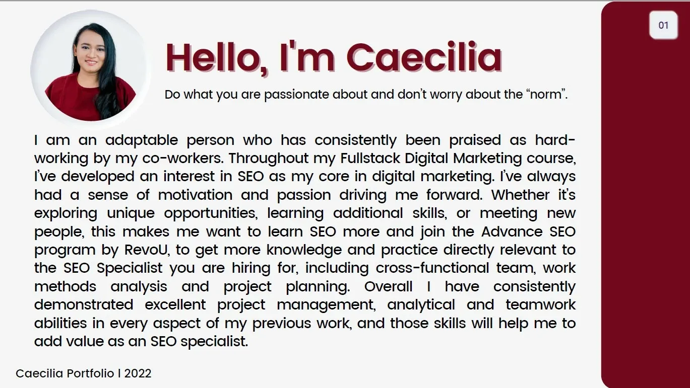 Deskripsi diri portofolio SEO Specialist