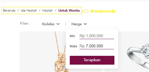 Breadcrumbs pada situs Frank & Co