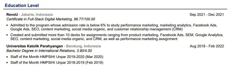 Contoh CV Digital Marketing Pendidikan