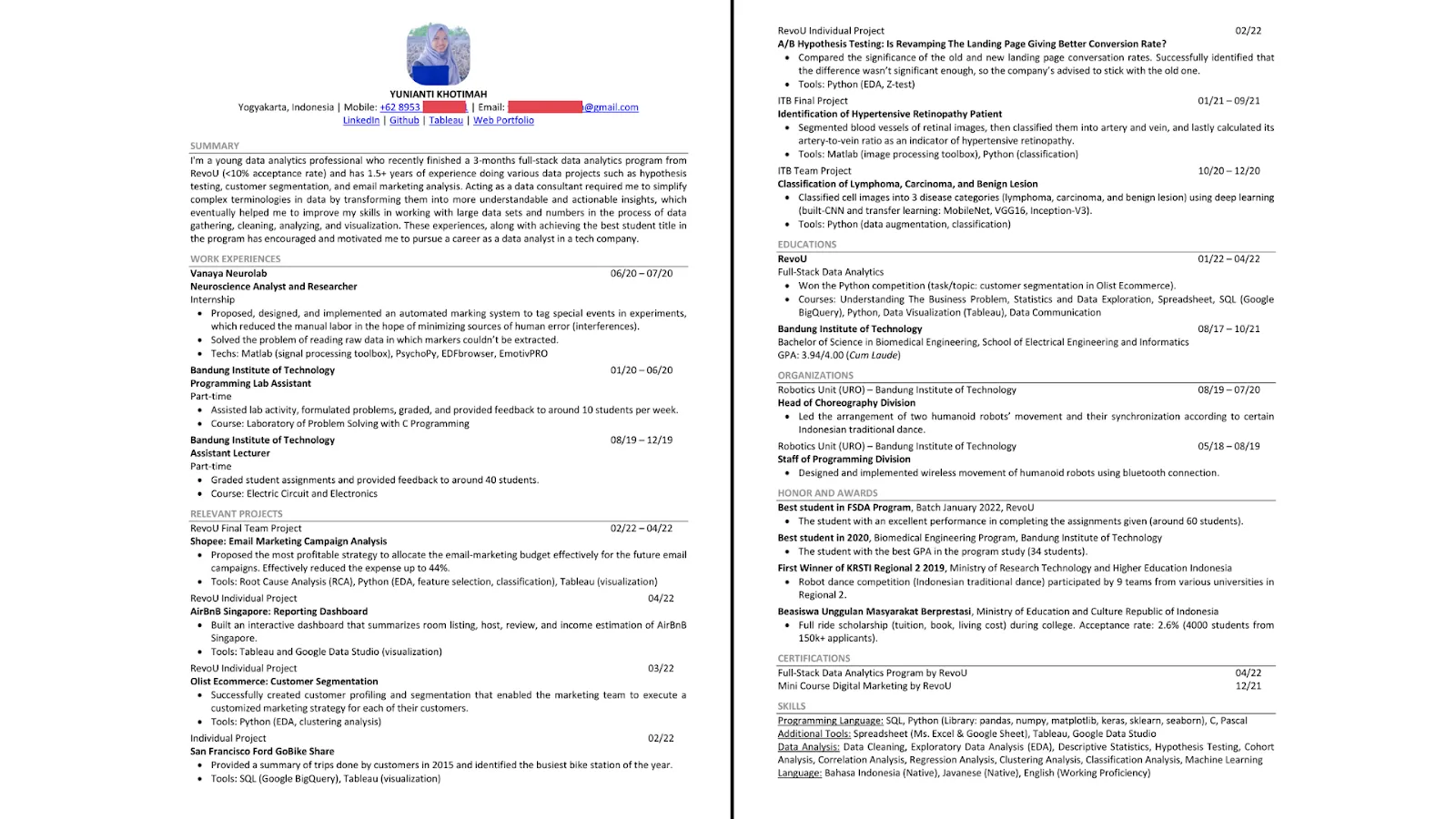 Contoh CV data analyst Yunianti Khotimah